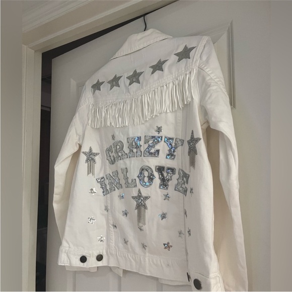 Show Me Your Mumu CRAZY IN LOVE White Fringe Tassel Embellished Denim Jacket - Picture 3 of 9